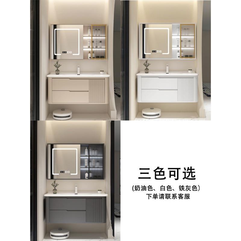 陶瓷一体盆浴室柜奶油风洗漱台小户型卫生间洗手池洗脸台盆柜组合