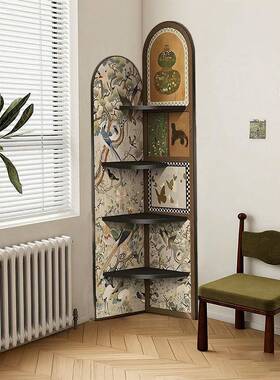 JIZ中古古风柜转置物架法式复屏风书架一体靠墙三角角收纳落地置