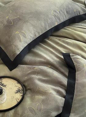 中式10天丝莱赛0尔四季件套绿色夏感数码印花HPV1凉.8床被套床上