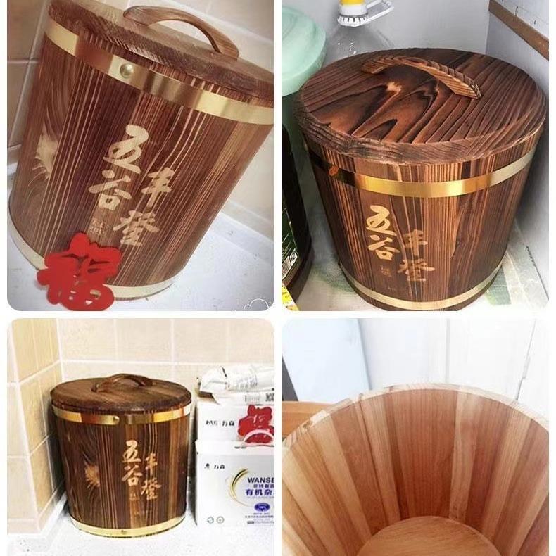 GMW木质桶家用30斤装桶米米炭烧米色米桶防潮防虫密封10斤装20斤