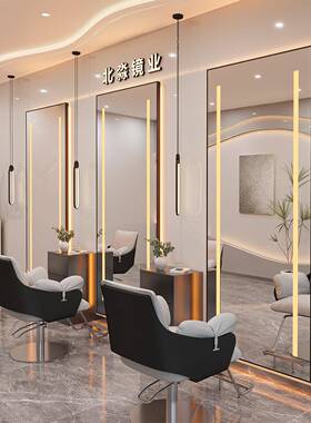 新款网红理发店镜子单发廊专用美店镜台面落地剪镜发光发镜95671