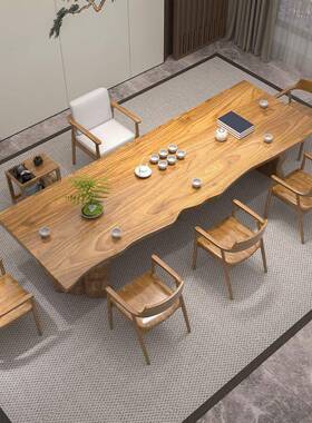 新中式原木大板家公室实木泡茶桌椅用组合客厅泡茶办83419台大板