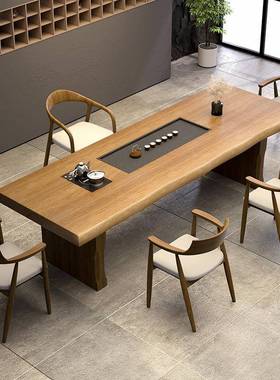 实木茶桌烧水壶一泡体嵌桌入式茶椅组合63836夫大板茶台商务功风