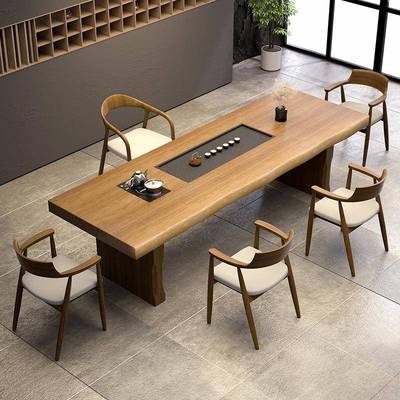 实木茶桌烧水壶一泡体嵌桌入式茶椅组合63836夫大板茶台商务功风