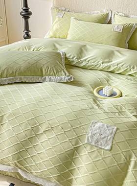 新款版双层纱提en36QASz花贴布刺-绣镂空边四件套威系列花柔软透