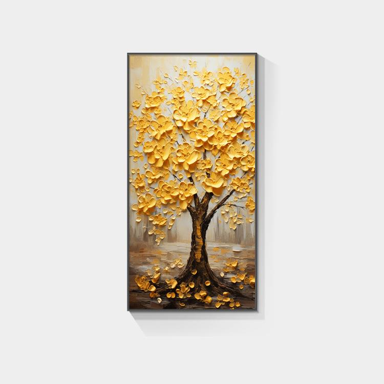 发财树装饰画新中式招财入户挂画玄关走廊油画过道进门正对门