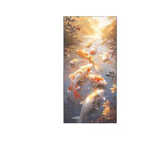 2024新款连年有余鱼客厅入户玄关过道走廊酒店晶瓷镶钻装饰挂画