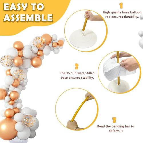 金色立柱气球拱门带底座自由弯曲支架白色铁框架婚礼生日派对装饰