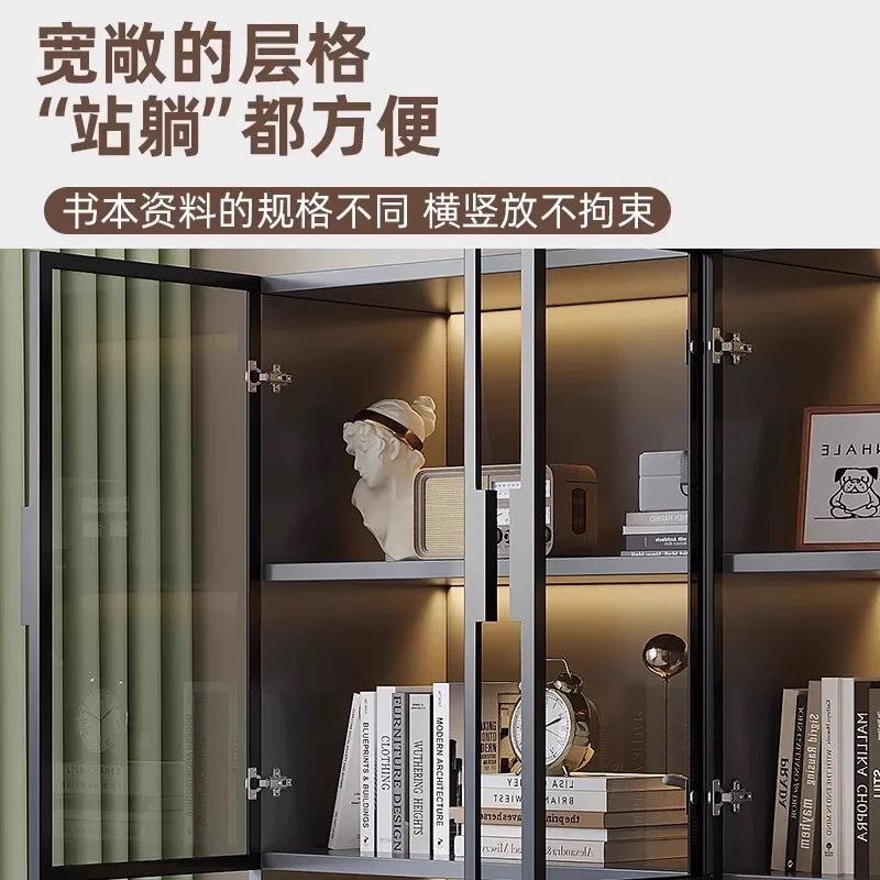 书柜带玻璃门防尘轻奢靠墙储物柜子手办展示柜陈列置物柜落地书架