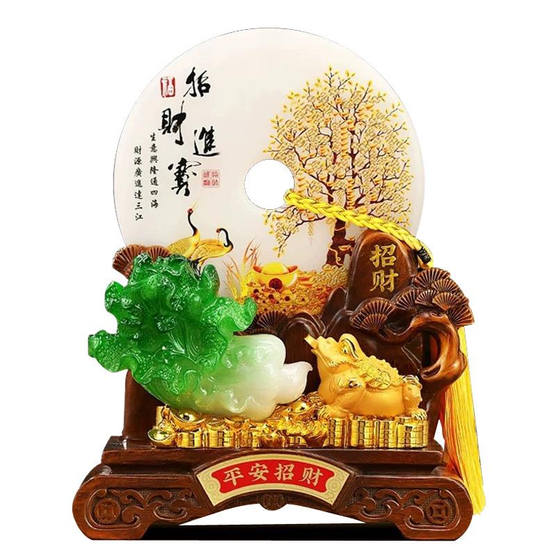 玉石平安扣客厅装饰摆件金蟾白菜保险开门红年会礼品工艺品定制