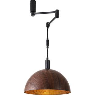 餐厅吊灯北欧木纹摇臂餐桌灯简约中式可移位伸缩卧室床头灯书房灯