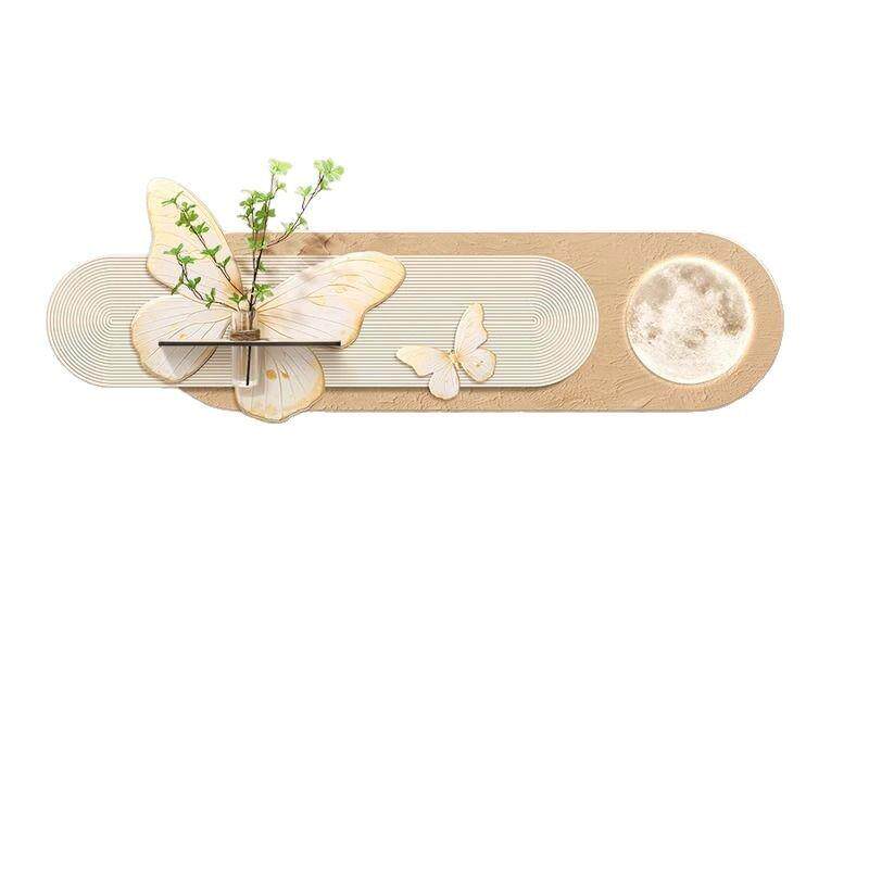 现代奶油风客厅装饰画沙发背景墙水培绿植花瓶挂画立体感横版壁画