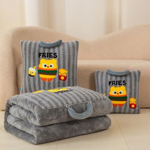 奶油芝士 双面绒冬天加厚抱枕被子两用二合一车用加绒沙发靠枕毯