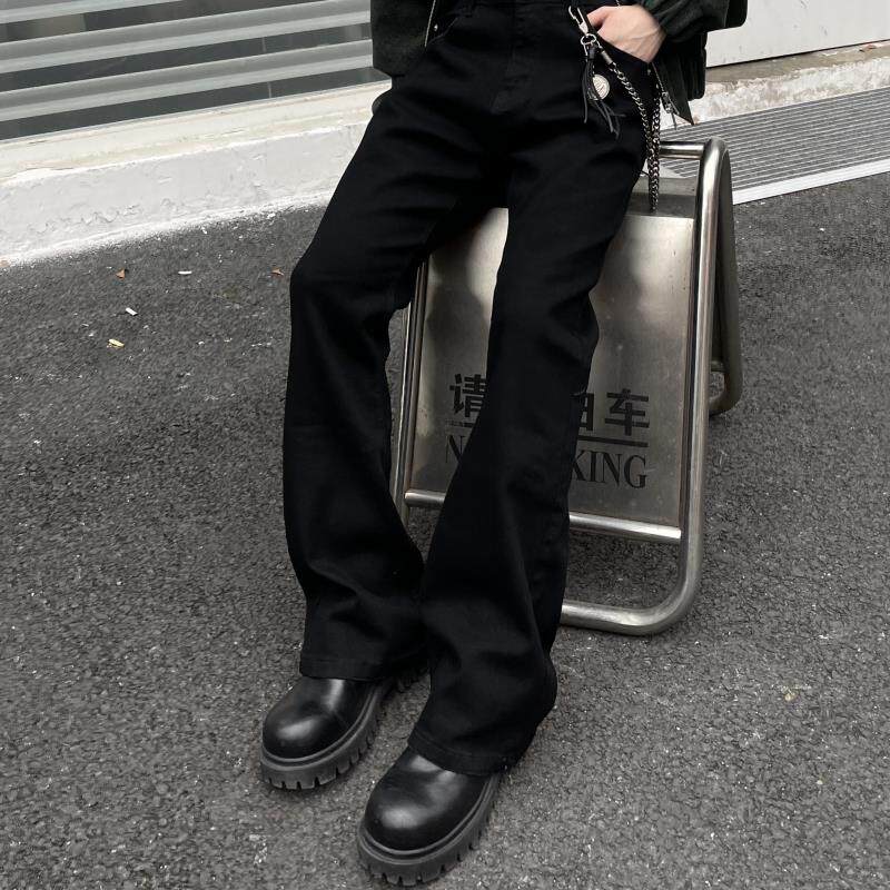 美式高街vibe纯黑色微喇牛仔裤男潮直筒显瘦垂感拖地cleanfit长裤