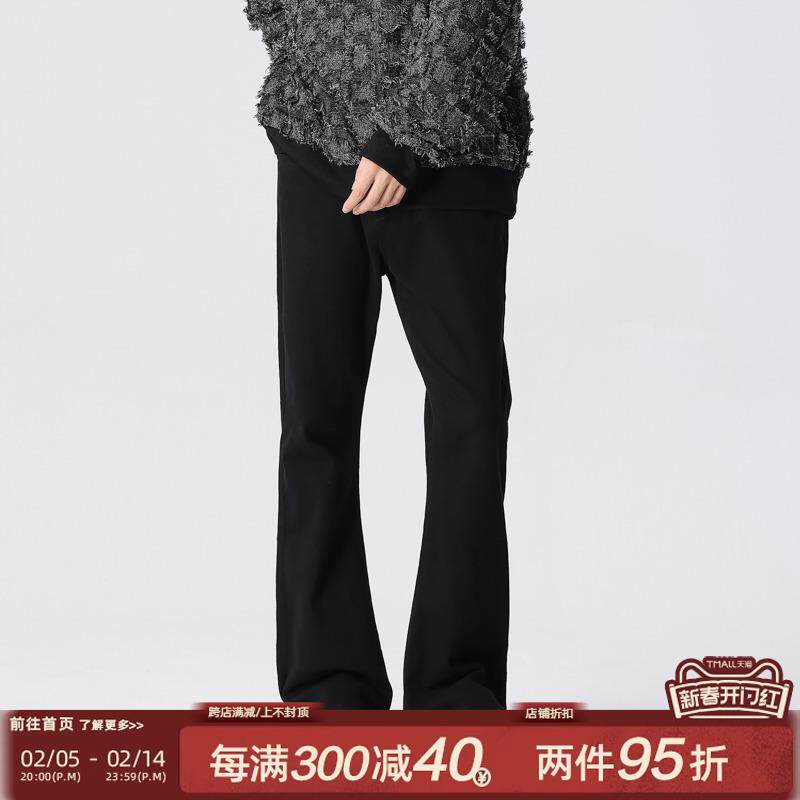 新因素黑色微喇直筒牛仔裤男加绒秋冬美式休闲cleanfit喇叭西裤子