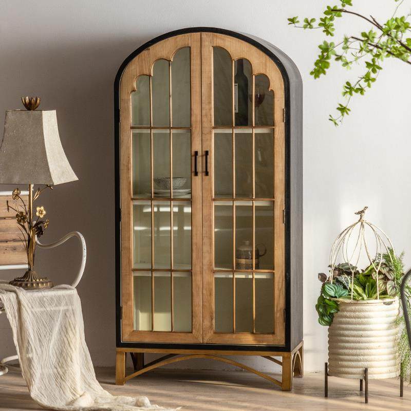 美式实木两门书柜落地拱形玻璃门家用客厅酒柜靠墙立柜法式展示柜,电子元器件市场,电线扎带/束线带,淘宝优惠券,粉丝福利购,淘宝优惠卷