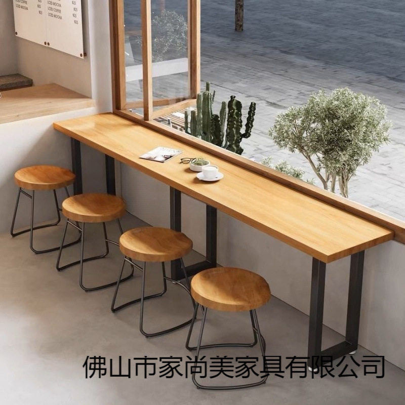 工业风靠墙靠窗窄长条餐桌椅