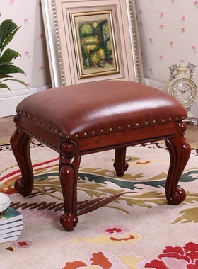 3YV5美式矮凳家用客厅实木沙发凳成人换鞋凳欧式茶几凳小木板