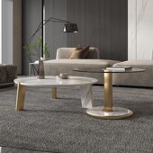 轻奢岩板茶几圆形简约现代意式 小户型客厅设计师创意岩板茶几组合