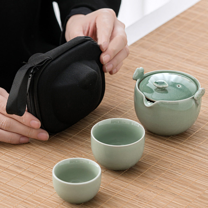 日式防烫快客杯陶瓷一壶二杯户外便携旅行茶具套装随身功夫泡茶器