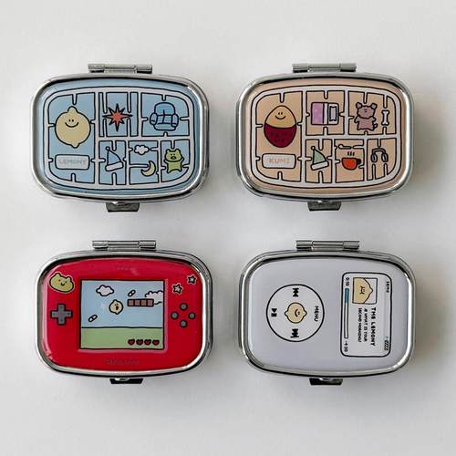 韩国second morning可爱金属可携式迷你小药盒分格首饰收纳化妆镜