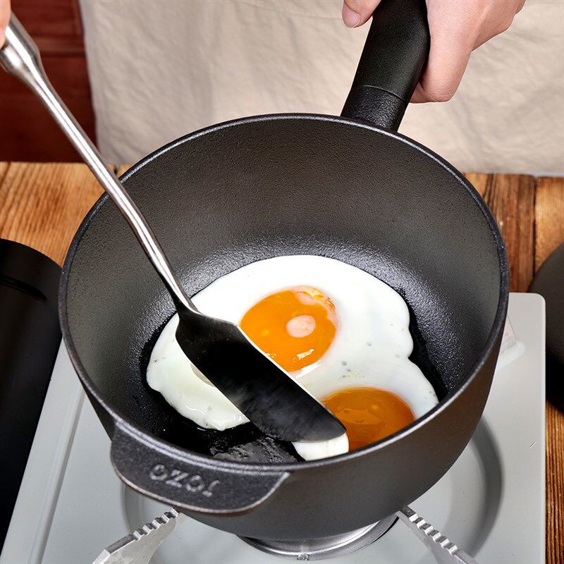 精选九铸18cm铸铁奶锅小铁锅炒锅一人食炖锅无涂层不粘平底电磁炉