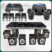 石桌石凳石雕圆鼓桌子庭院花园家用户外青石石头桌子中式 茶几桌椅