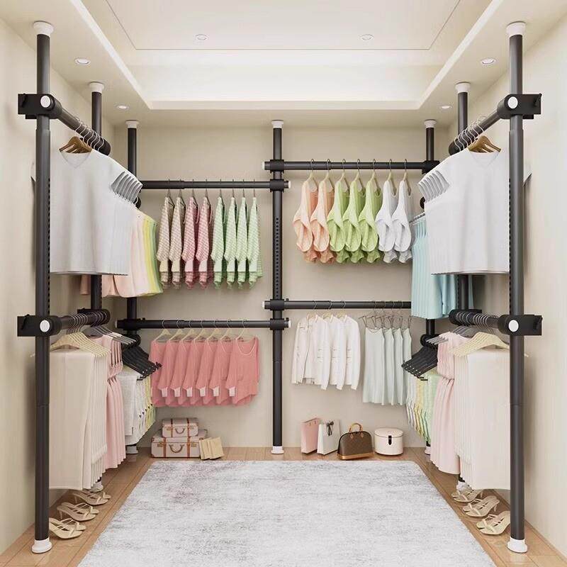 顶天立地晾衣架落地卧室内家用挂衣架伸缩晾衣杆衣帽架置衣架承重