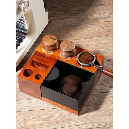 压粉底座多功能可拆卸渣桶实木意式咖啡手柄收纳支撑架敲渣盒套装