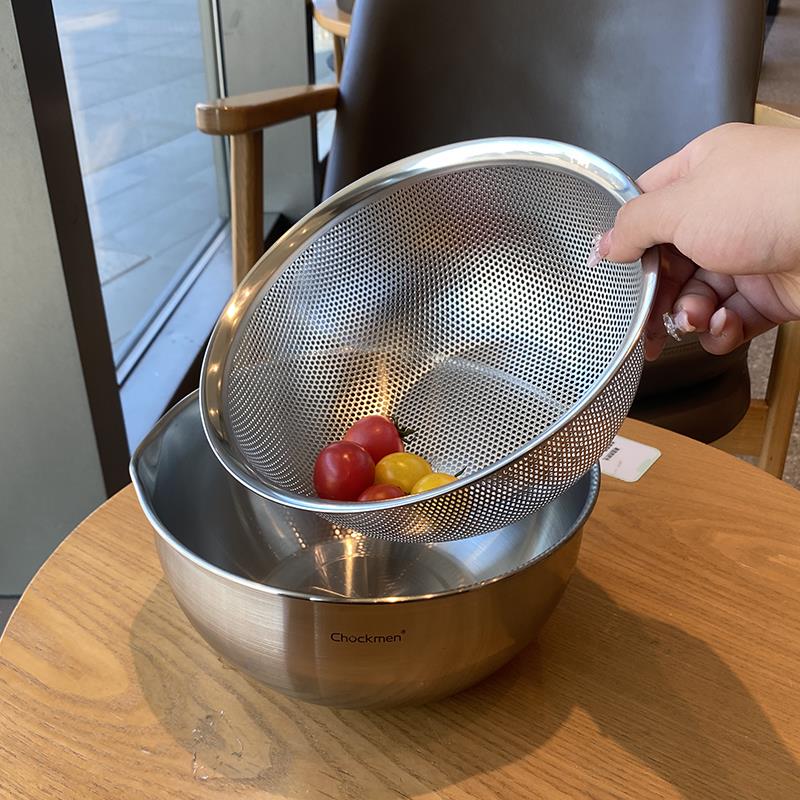 Chockmen 18/10不锈钢沥水篮套装洗菜盆料理盆淘米盆漏盆洗水果盆