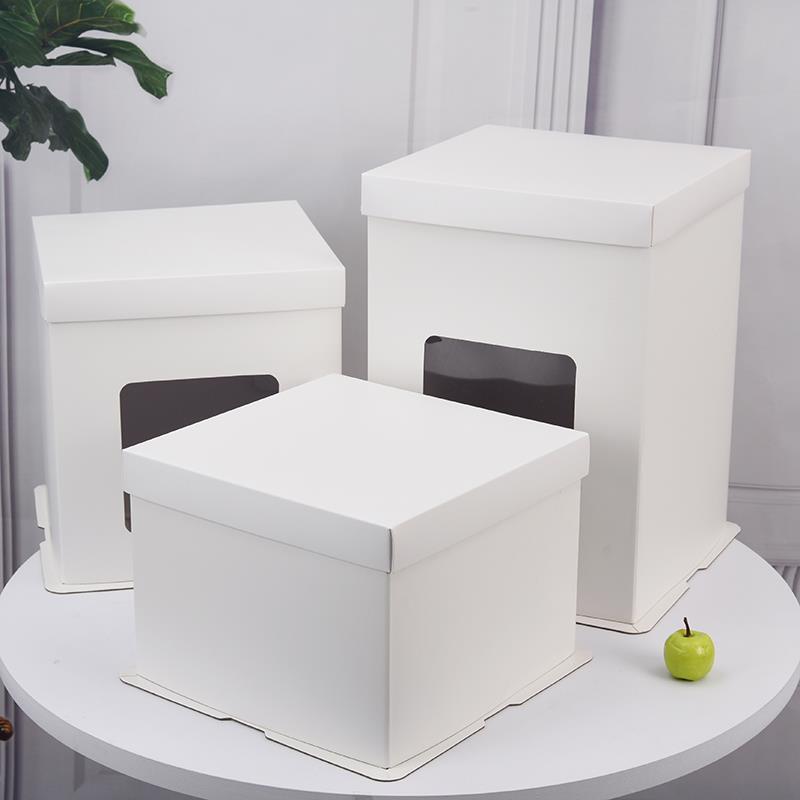 2018热卖黑白色加高生日蛋糕盒烘焙包装纸盒开窗盒子包邮可印LOGO