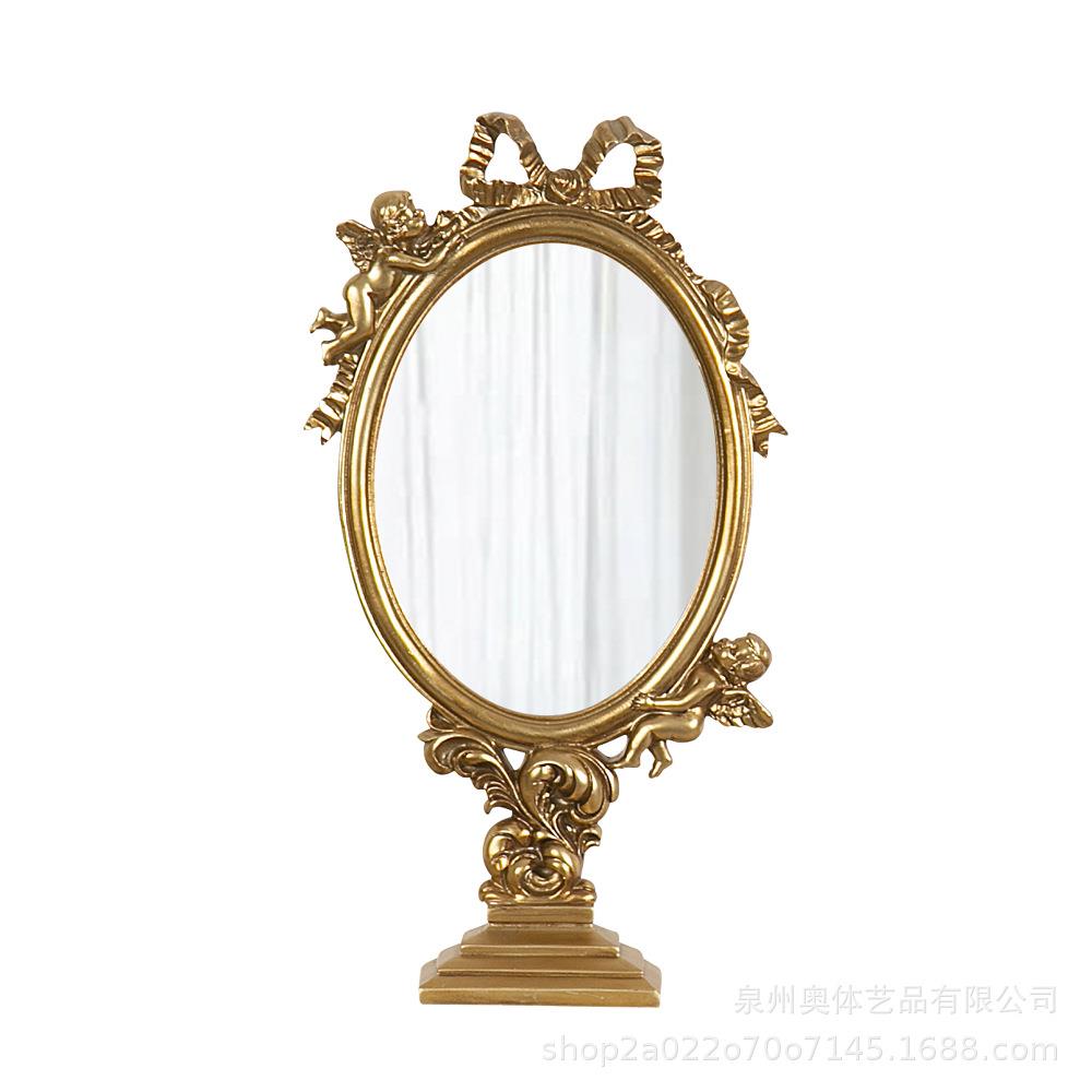欧式宫廷复古天使化妆镜梳妆台镜礼品个性创意镜子摆件树脂工艺品