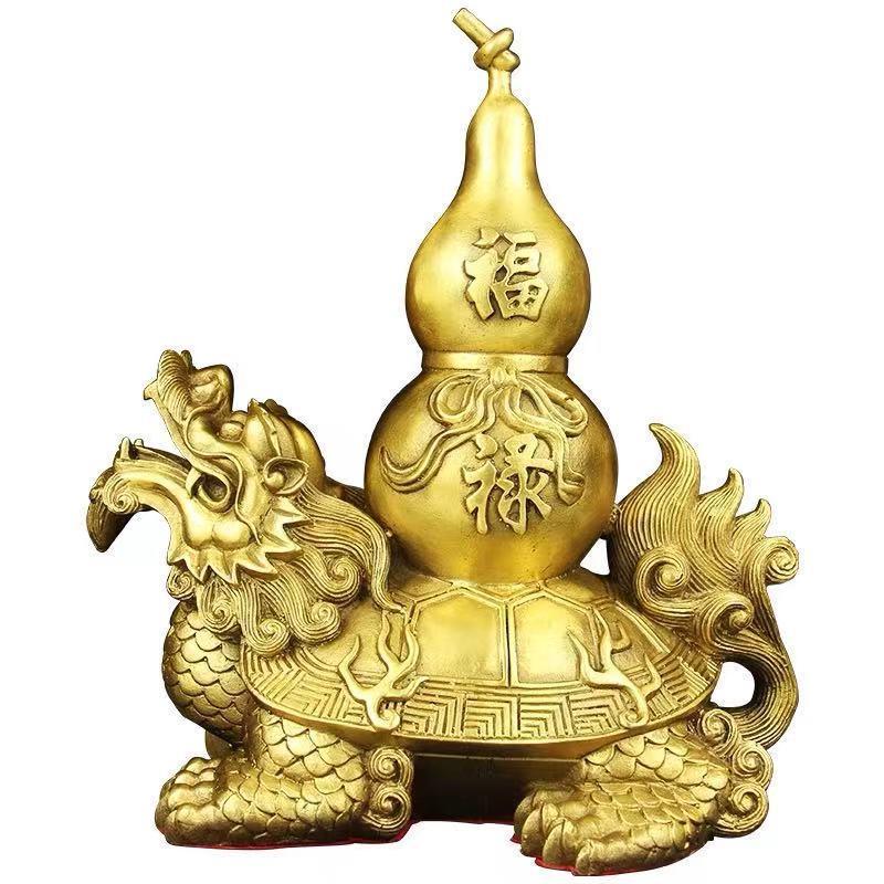 龙龟摆件全铜四方神兽福禄葫芦龙头龟霸下赑屃大号四灵家居工艺品