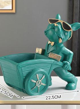创意狗狗摆件钥匙收纳推车搬砖法斗犬客厅玄关书房桌面装饰品