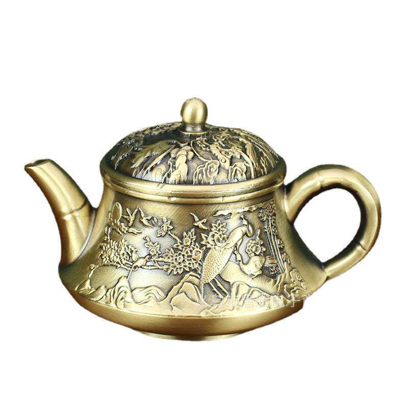 黄铜寿星老茶壶八仙小茶壶办公室茶艺纯铜喜鹊小茶壶摆件工艺品