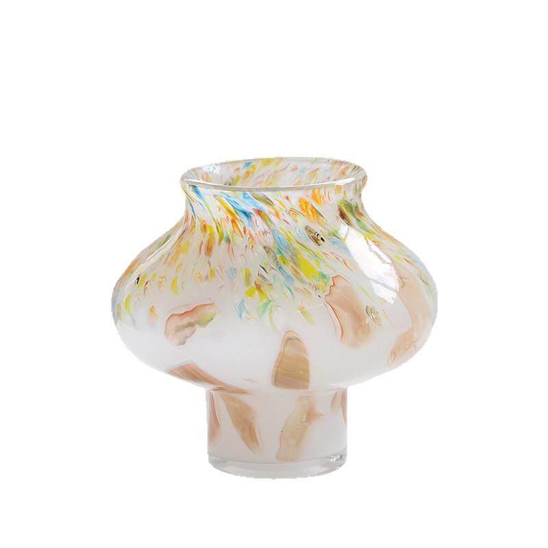 中古玻璃混彩小口圆形花瓶酒店样板房干花鲜花复古轻奢软装餐桌摆