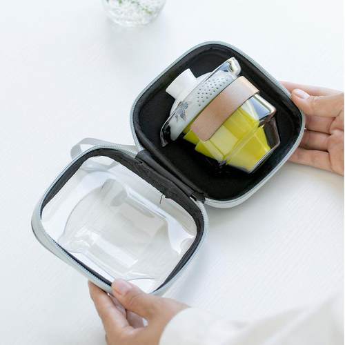 快客杯旅行茶具套装便携包户外露营车载泡茶玻璃盖碗手绘一壶三杯