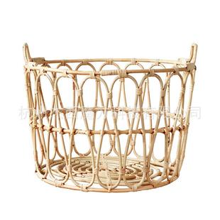 天然藤条圆形带提手收纳桶客厅杂物藤篮收纳筐儿童房玩具收纳ins