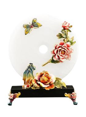 新中式珐琅彩摆件家用客厅桌面玉石扣摆设轻奢电视酒柜玄关装饰品