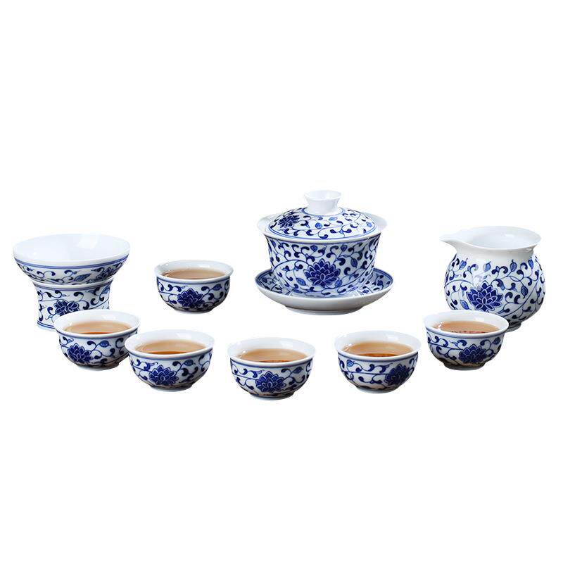 高档陶瓷功夫茶具套装家用中式景德镇手绘青花瓷茶壶盖碗茶杯