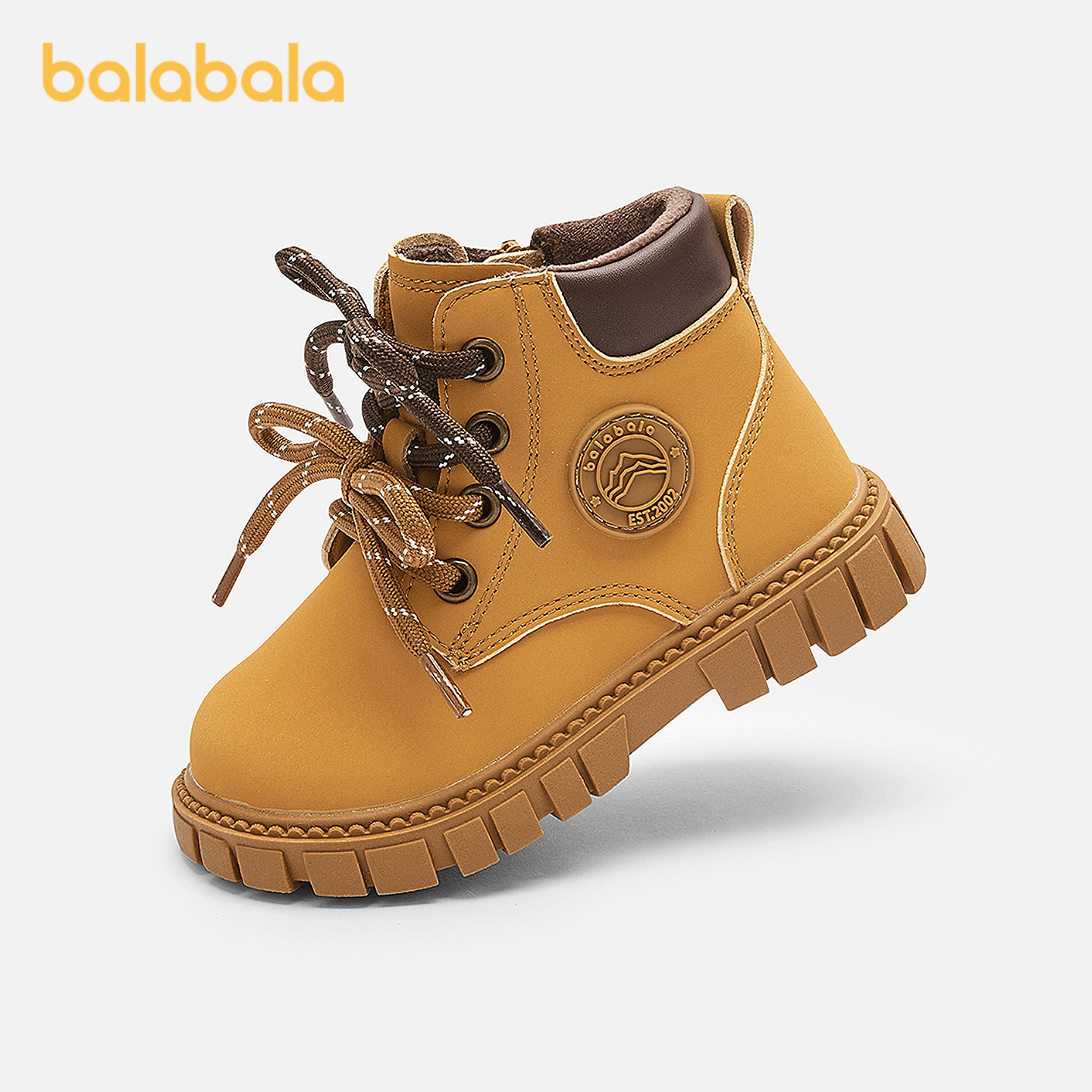 巴拉巴拉童鞋儿童靴子马丁靴女童男童2025新秋冬加绒短靴潮大黄靴