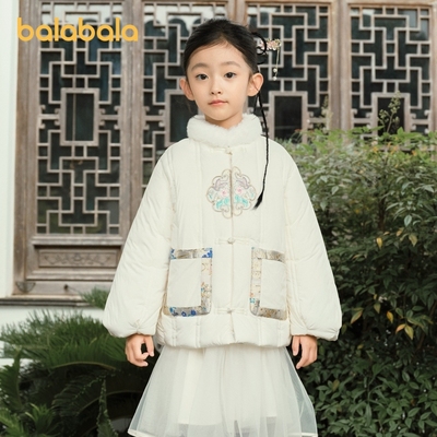 巴拉巴拉女童棉服新中式国风外套2024冬装新款棉衣刺绣立领小童装