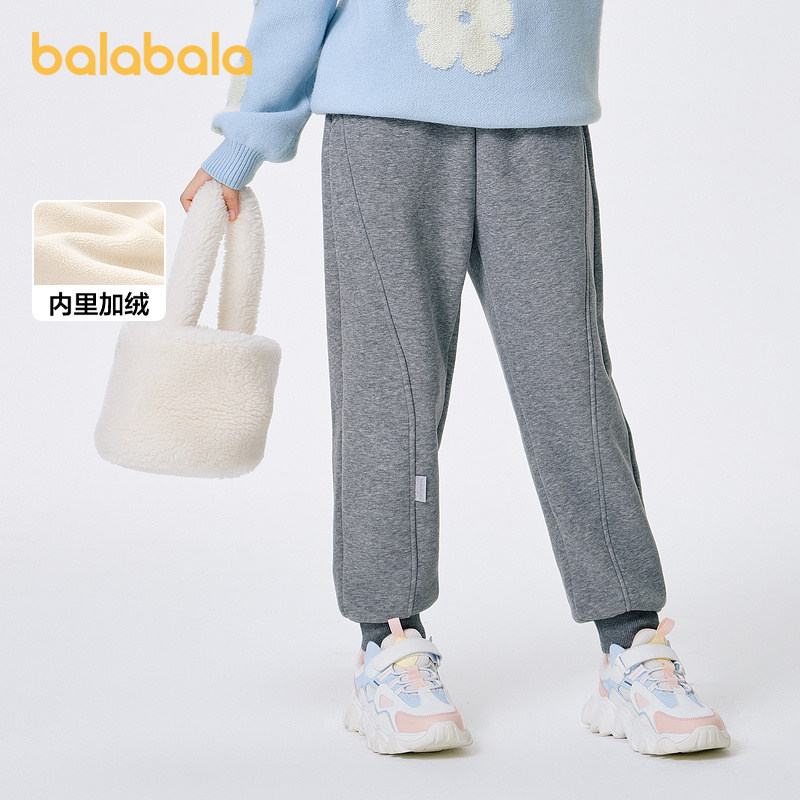 巴拉巴拉童装女童加绒裤子冬装中大童卫裤字母儿童保暖潮宽松时尚