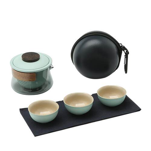 陶瓷套便携式行露茶wangzon具装营旅出差户外功夫泡茶壶一壶三杯