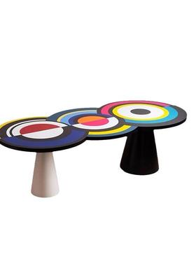 会所接简圆形玻子璃钢茶几酒店050512客房咖啡店小桌彩绘边待几约