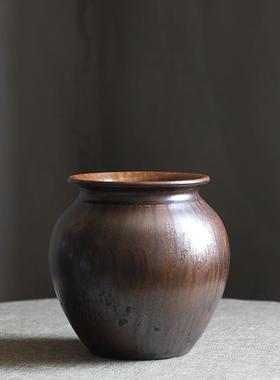 现QWH代简约艺干陶瓷插花花陶瓶摆件复古流岁金月手花工粗陶花器