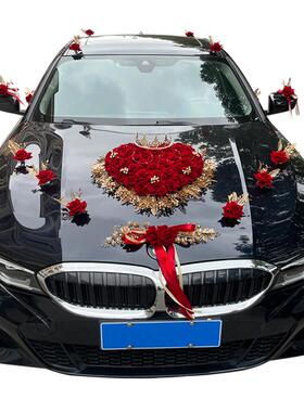 QOP韩式婚车装饰套装仿真花车头拉车吸盘结花婚用副品主车队婚庆