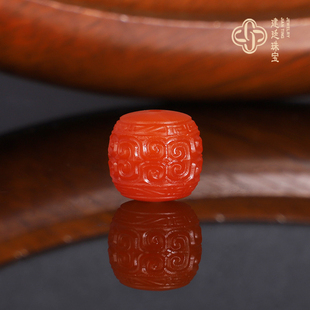 建廷天然保山南红散珠 回纹珠桶珠 精工雕刻 满肉柿子红顶珠配珠