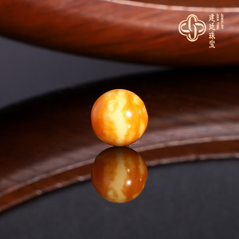 俄料老蜜蜡散珠10.3mm隔珠 云端鸡油黄满蜡妖花古董蜜蜡配珠单珠