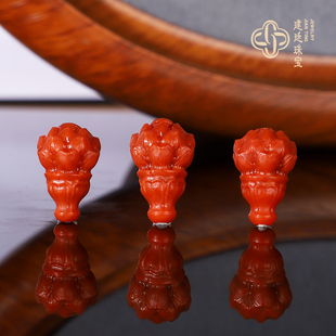 建廷原矿高货瓦西南红莲花三通佛头 川料柿子红满肉 一体三通配饰